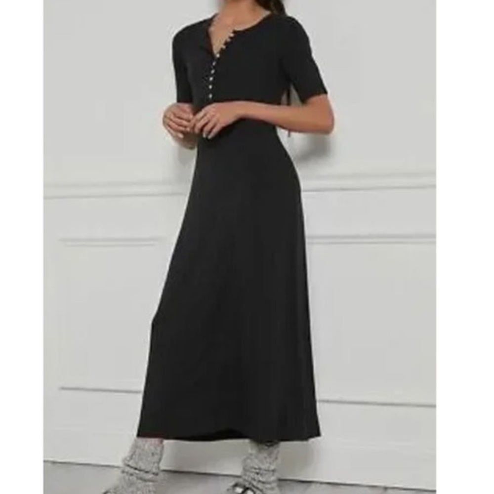 Anthropologie Black Ribbed Maxi Dress